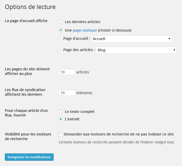 Créer une page blog dans wordpress