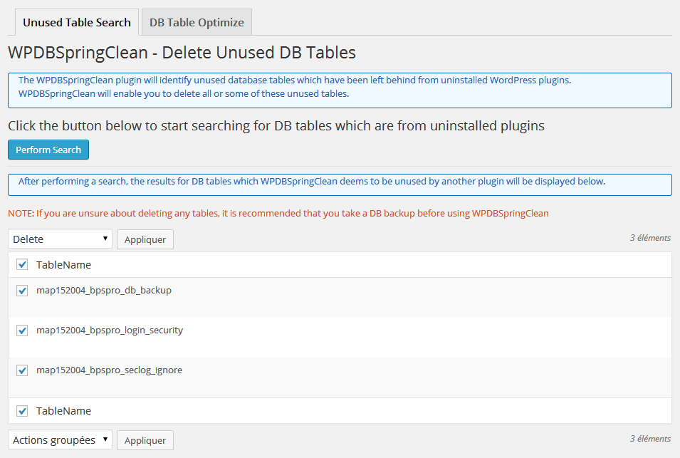 Supprimer les tables inutiles dans la BDD WP